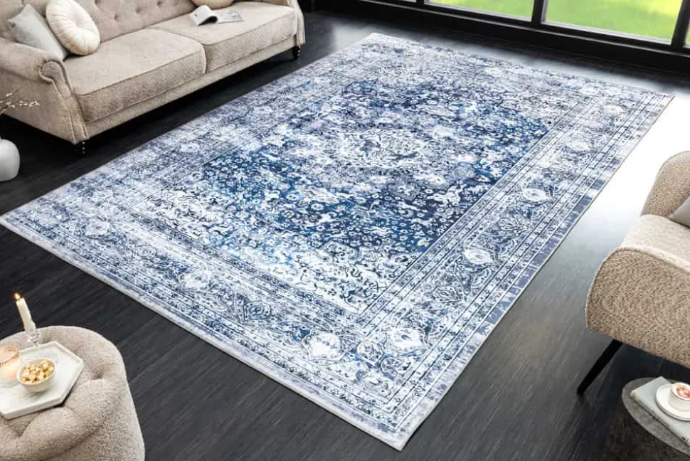 Orientalischer XXL Teppich OLD MARRAKESCH 350x240cm grau blau Flachgewebe