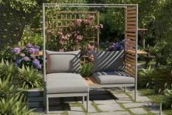 Outdoor Balkonlounge 2-Sitzer COCOONING anthrazit Aluminium Holz mit Hocker wetterfest