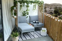 Outdoor Balkonlounge 2-Sitzer COCOONING anthrazit Aluminium Holz mit Hocker wetterfest