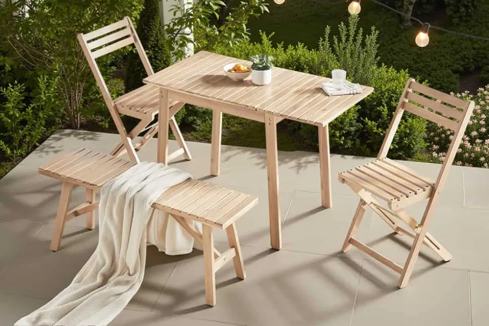 Outdoor Balkontisch BALI 110cm natur hell Akazienholz ausklappbar wetterfest