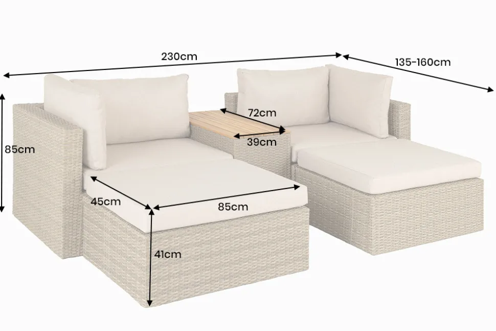 Outdoor Garten XXL Lounge-Set MONACO MODULAR 230cm natur beige Sitzecke inkl. Kissen und Tisch
