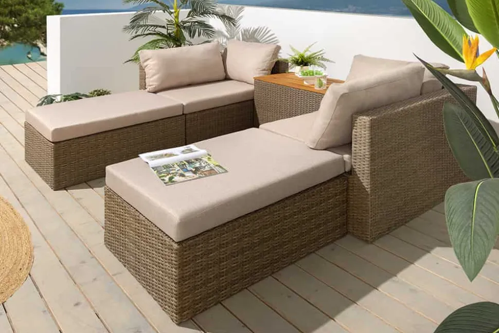 Outdoor Garten XXL Lounge-Set MONACO MODULAR 230cm natur beige Sitzecke inkl. Kissen und Tisch