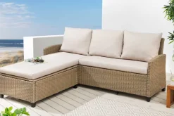 Outdoor Garten-Lounge MONACO 190cm natur Polyrattan Sitzecke inkl. Kissen wetterfest
