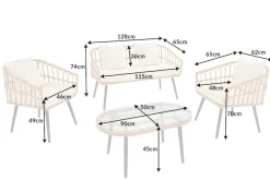 Outdoor Gartenlounge PARIS natur Rattan Gartenmöbel-Set inkl. Wechselbezügen grau creme
