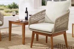 Outdoor Gartenlounge ROPE natur taupe Akazie 2er-Sitzgruppe inkl. Tisch und Kissen
