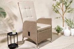 Outdoor Gartenstuhl SYLT natur beige Polyrattan Hochlehner mit Armlehne verstellbar wetterfest