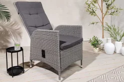 Outdoor Gartenstuhl SYLT grau Polyrattan Hochlehner mit Armlehne verstellbar wetterfest