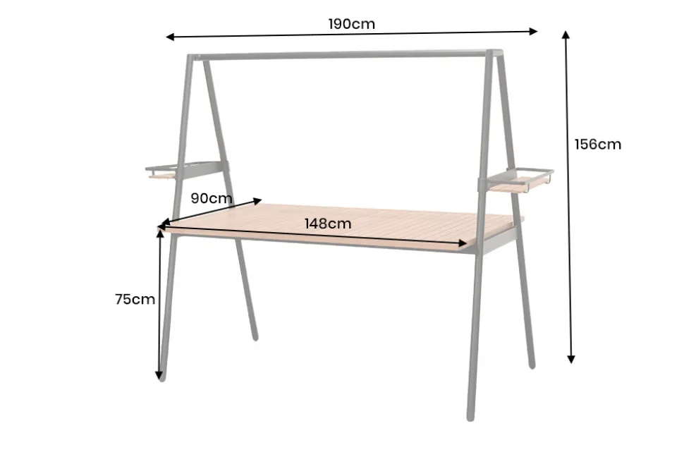 Outdoor Gartentisch RIO 190cm anthrazit Aluminium Massivholz mit Dekostange wetterfest