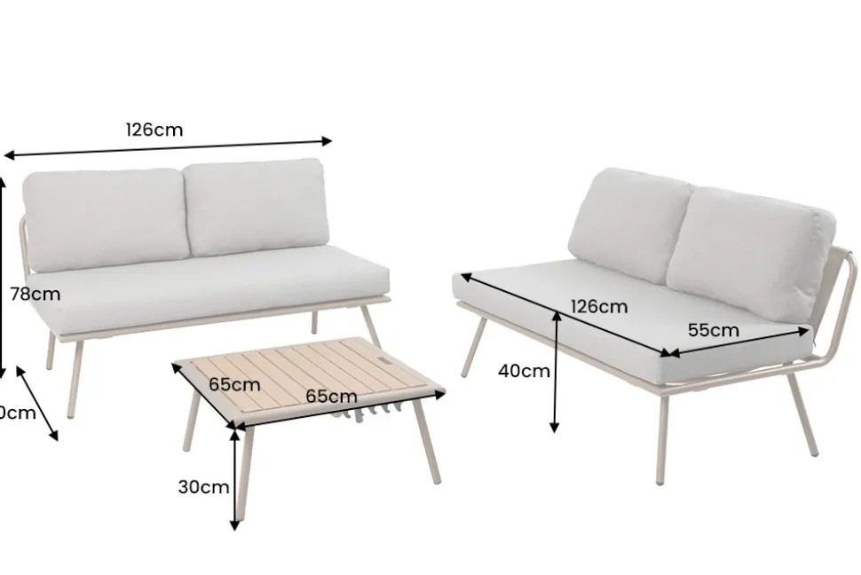 Outdoor Lounge Sitzgruppe MOBILE MODULAR greige mit Tisch wetterfest
