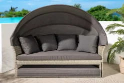 Outdoor Sonneninsel PLAYA LIVING 165cm hellgrau Polyrattan Aluminium inklusive Kissen wetterfest