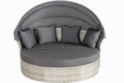 Outdoor Sonneninsel PLAYA LIVING 165cm hellgrau Polyrattan Aluminium inklusive Kissen wetterfest