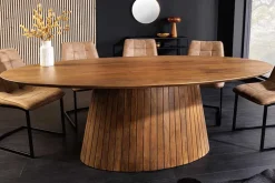 Ovaler Esstisch ART DECO 220cm braun smoked massives Mangoholz mit Säulenfuß
