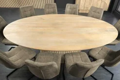 Ovaler Esstisch ART DECO 220cm weiß gekälkt massives Mangoholz mit Säulenfuß