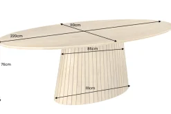 Ovaler Esstisch ART DECO 220cm weiß gekälkt massives Mangoholz mit Säulenfuß