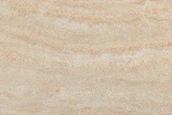 Ovaler Esstisch SCULPTURE 220cm natur Travertin Keramik champagner greige Metall