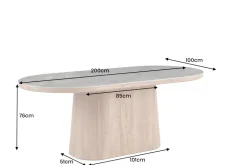 Ovaler Esstisch UNIQUE 200cm grau braun Keramik Walnuss Säulenfuß