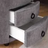 Ovaler Nachttisch SIGNUM 55cm grau Vogue Velours Samt inkl. Beleuchtung Schubladen