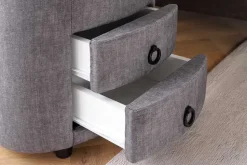 Ovaler Nachttisch SIGNUM 55cm grau Vogue Velours Samt inkl. Beleuchtung Schubladen