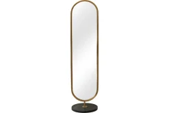 Ovaler Standspiegel PORTRAIT 175cm gold Eisen schwarzer Marmorfuß handmade