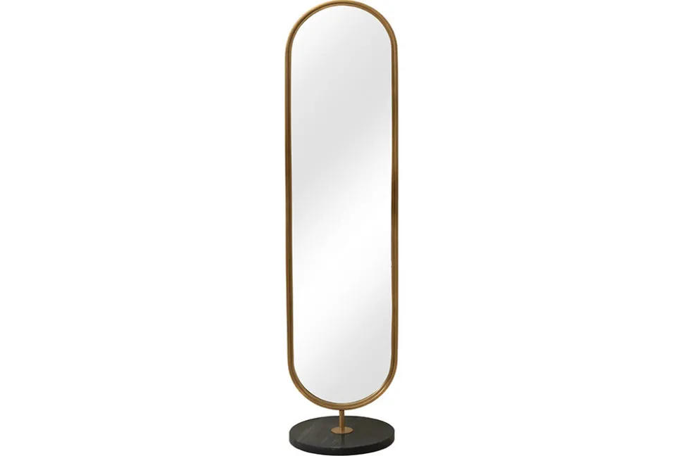 Ovaler Standspiegel PORTRAIT 175cm gold Eisen schwarzer Marmorfuß handmade