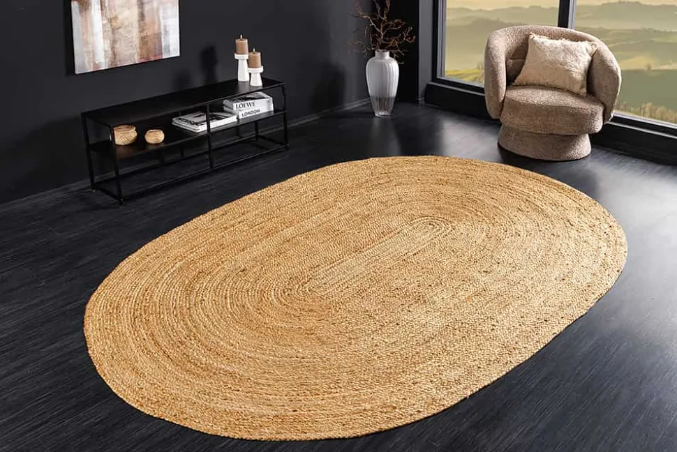 Ovaler Teppich PURE NATURE 230x160cm Jute handgewebt Flachgewebe