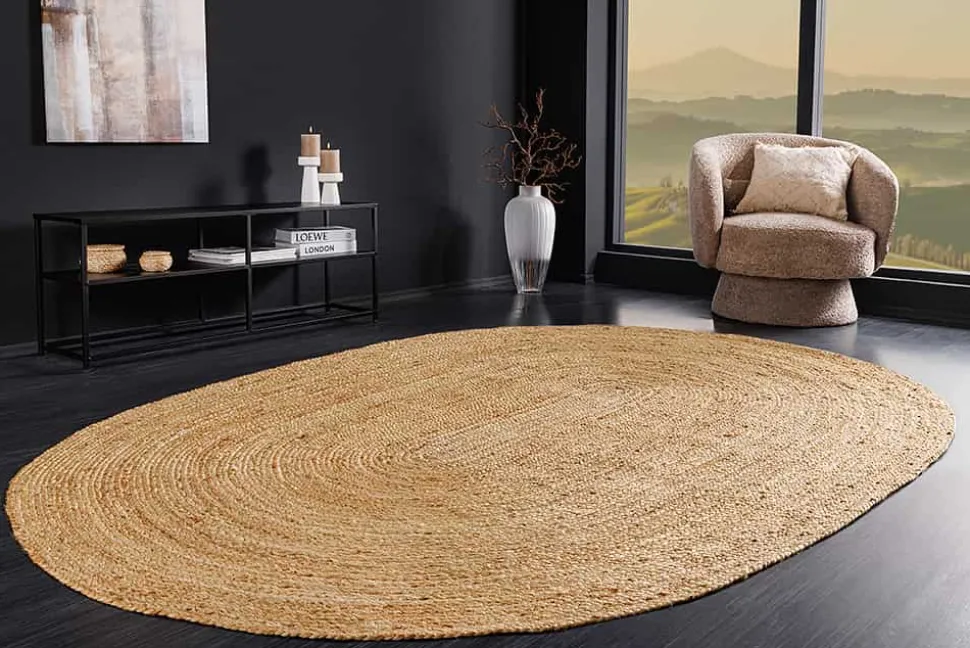 Ovaler Teppich PURE NATURE 230x160cm Jute handgewebt Flachgewebe