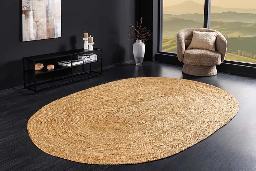 Ovaler Teppich PURE NATURE 230x160cm Jute handgewebt Flachgewebe