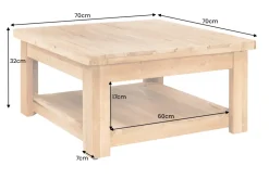Quadratischer Couchtisch JAVA 70cm natur recyceltes Teakholz mit Ablagefach