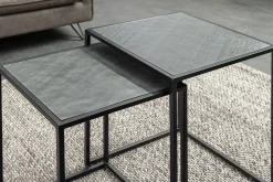 Quadratisches 2er Set Beistelltische MOUNTAIN SOUL 60cm schwarz Naturstein Metall