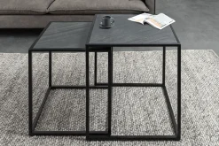 Quadratisches 2er Set Beistelltische MOUNTAIN SOUL 60cm schwarz Naturstein Metall