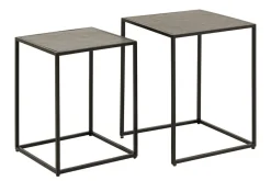Quadratisches 2er Set Beistelltische MOUNTAIN SOUL 60cm schwarz Naturstein Metall