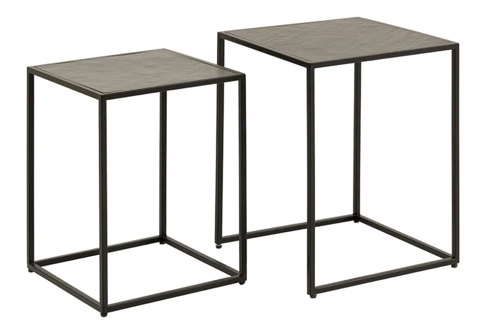 Quadratisches 2er Set Beistelltische MOUNTAIN SOUL 60cm schwarz Naturstein Metall
