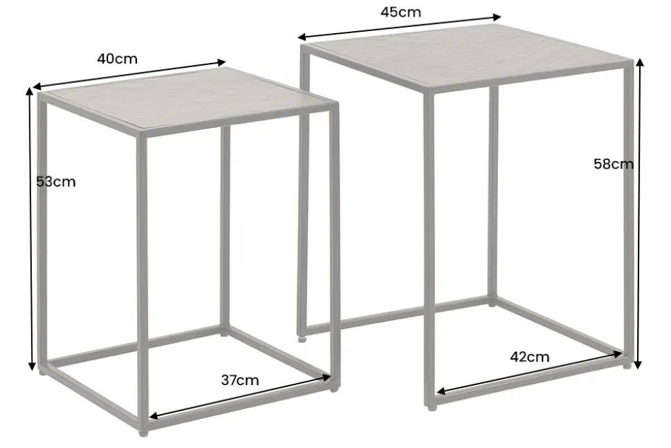 Quadratisches 2er Set Beistelltische MOUNTAIN SOUL 60cm schwarz Naturstein Metall