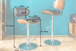 Retro Barhocker CLASSICO schwarz 115cm höhenverstellbar mit Lehne Walnussholz-Design