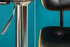Retro Barhocker CLASSICO schwarz 115cm höhenverstellbar mit Lehne Walnussholz-Design