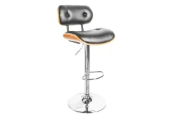 Retro Barhocker CLASSICO schwarz 115cm höhenverstellbar mit Lehne Walnussholz-Design