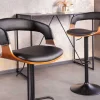 Retro Barhocker MANHATTAN schwarz Kunstleder Walnussholz drehbar höhenverstellbar