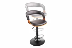 Retro Barhocker MANHATTAN schwarz Kunstleder Walnussholz drehbar höhenverstellbar