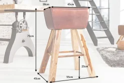 Retro Barhocker TURNBOCK 75cm mit Echtleder Bezug Mangoholz Barstuhl