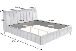 Retro Bett AMSTERDAM 180x200cm grau Samt schwarz Metall Polsterbett