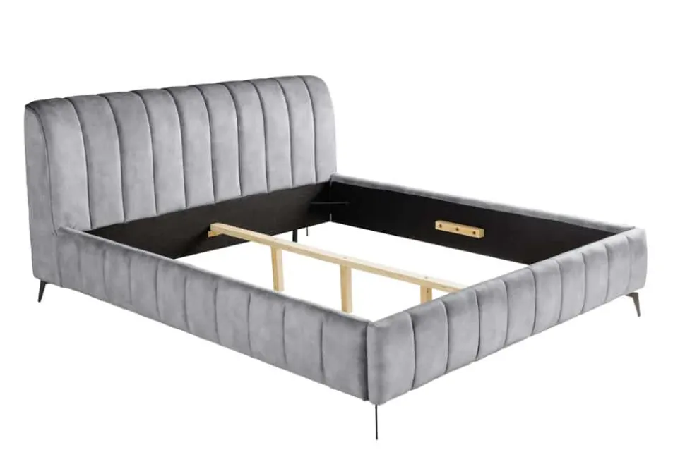 Retro Bett AMSTERDAM 160x200cm grau Samt schwarz Metall Polsterbett