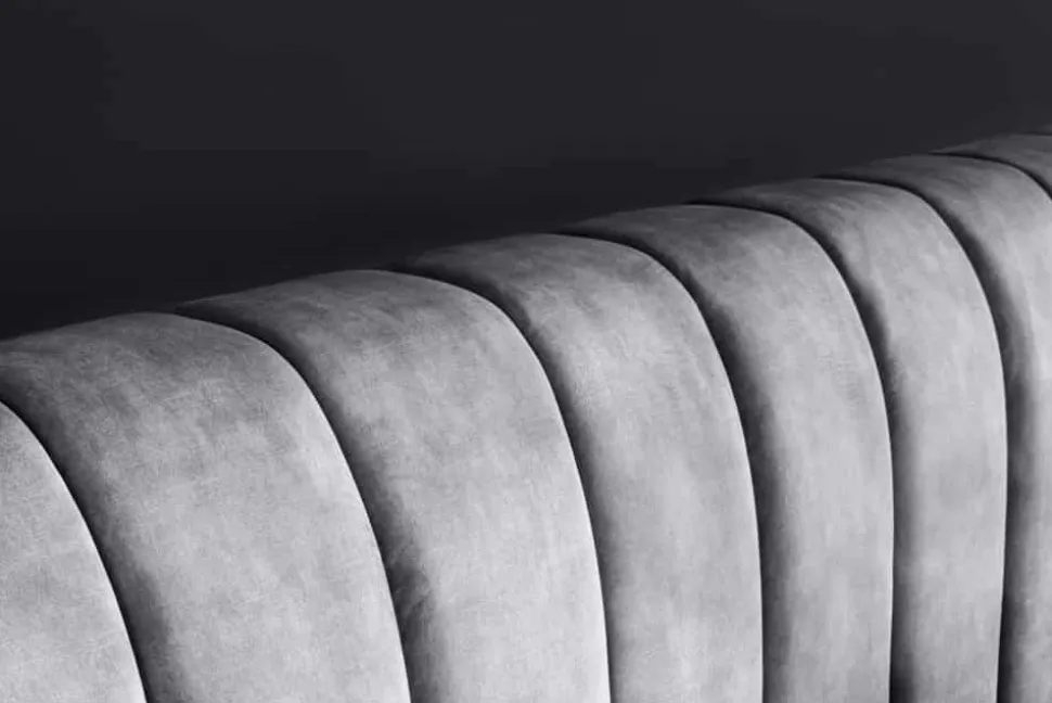 Retro Bett AMSTERDAM 160x200cm grau Samt schwarz Metall Polsterbett