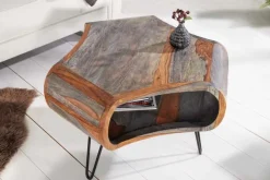 Retro Couchtisch ORGANIC LIVING 70cm grau Sheesham Massivholz mit Stauraum Hairpin Legs