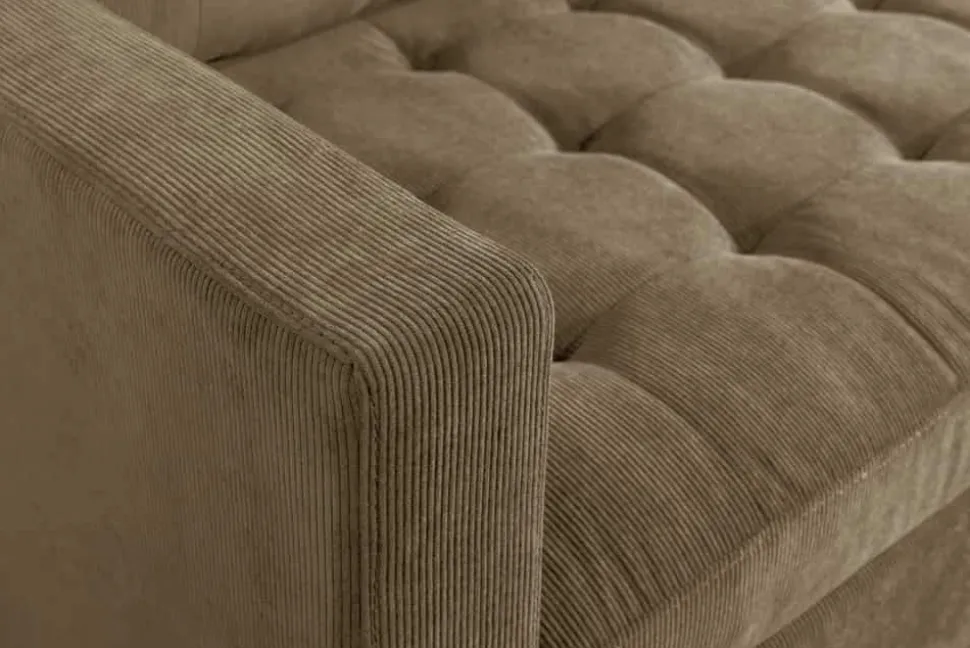 Retro Ecksofa STOCKHOLM 220cm taupe Cord Federkern 3-Sitzer