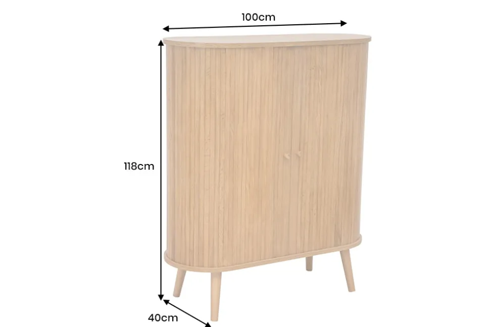 Retro Highboard VALHALLA WOOD 120cm natur Eichenholz Schiebetüren