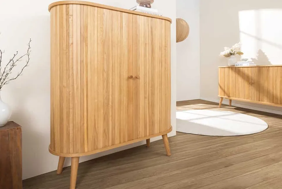 Retro Highboard VALHALLA WOOD 120cm natur Eichenholz Schiebetüren