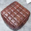 Retro Hocker RIDER 40cm braun Echtleder mit Ziersteppung