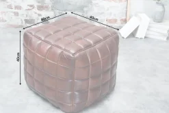 Retro Hocker RIDER 40cm braun Echtleder mit Ziersteppung