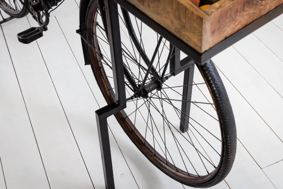 Retro Konsolentisch BICYCLE 195cm Mangoholz Fahrrad Bartisch Upcycling