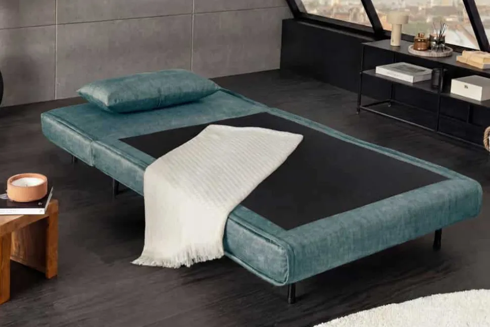 Retro Schlafsessel SMART MULTIFUNCTION 100cm petrol Vogue Velours Samt Bettfunktion